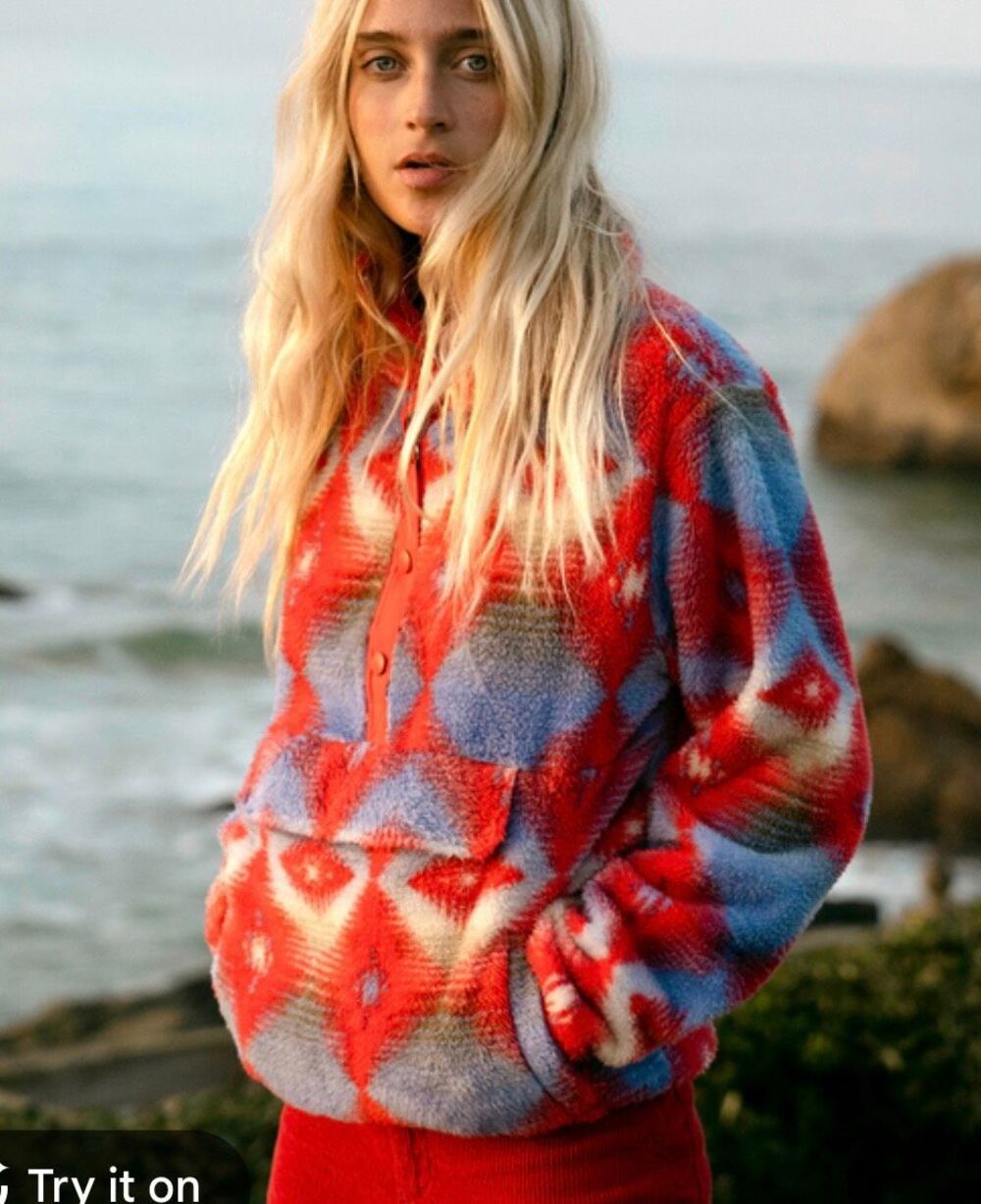 Billabong switchback Aztec print Sherpa fleece pullover size M